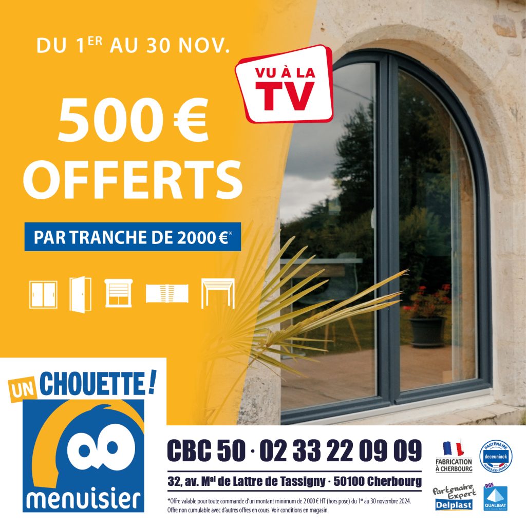 annonce 500€ offerts sur la pose d'une menuiserie